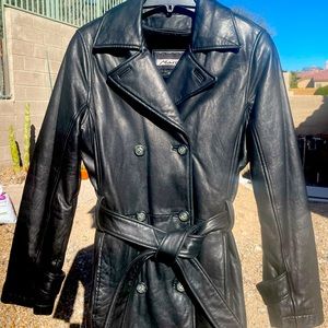 Black leather Lamb skin leather 3/4 coat